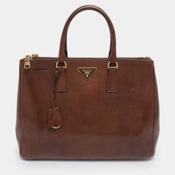 Pre Owned Prada Brown Brushed Smoke Patent Leather Large Galleria Tote