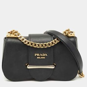 Pre Owned Prada Black Saffiano Lux Leather Sidonie Shoulder Bag