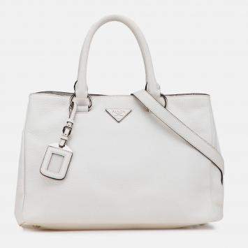 Pre Owned Prada White Vitello Daino Open Convertible Tote