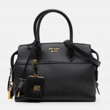 مملوكة مسبقًا Prada Black Small Saffiano and City Calf Esplanade Satchel
