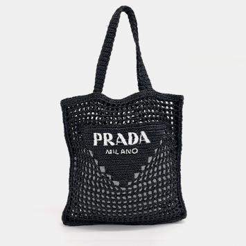 Pre Owned Prada Black Raffia Shoulder Bag
