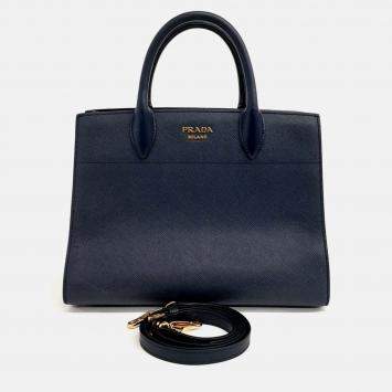 Pre Owned Prada Navy Blue Saffiano Leather Saffiano tote and shoulder bag