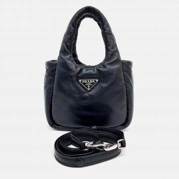 Pre Owned Prada Black Leather Padded Soft Napa Tote Bag Small