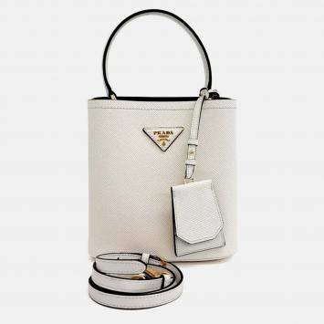 Pre Owned Prada White Saffiano Leather Pannier Tote and Shoulder Bag