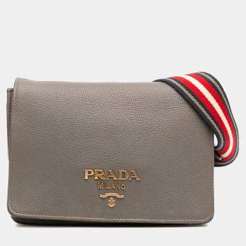 Pre Owned Prada Brown Vitello Daino Flap Crossbody