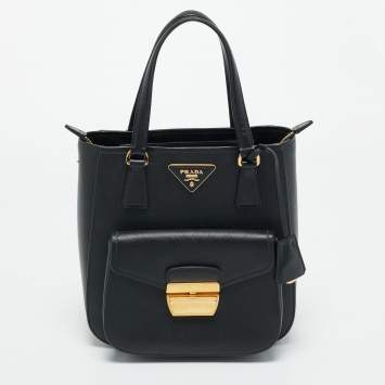 Pre Owned Prada Black Saffiano Leather Metropolis Tote