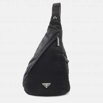 Pre Owned Prada Tessuto Waist Bag Body Nylon Saffiano Leather Black