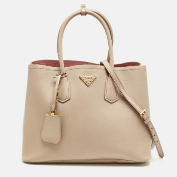 Pre Owned Prada Poudre Beige Saffiano Cuir Leather Large Double Handle Tote