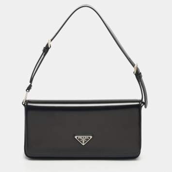 Pre Owned Prada Black Brushed Leather Femme Shoulder Bag