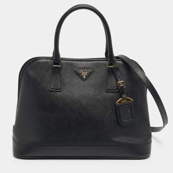 Pre Owned Prada Black Saffiano Lux Leather Promenade Open Satchel