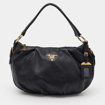 Pre Owned Prada Black Vitello Daino Leather Hobo