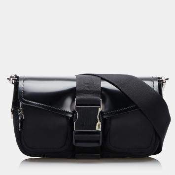Pre Owned Prada Black Re-Nylon & Spazzolato Pocket Crossbody