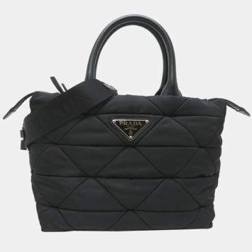 Pre Owned Prada Medium Padded Re-Nylon Tote Bag Black