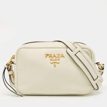 Pre Owned Prada White Vitello Phenix Leather Camera Crossbody Bag
