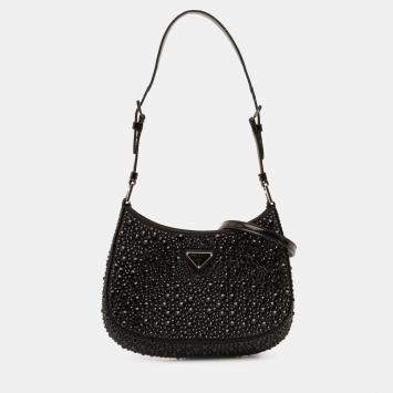 Pre Owned Prada Black Crystal Embellished Satin Cleo Shoulder Bag