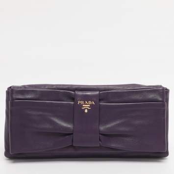 Pre Owned Prada Purple Leather Bow Clutch