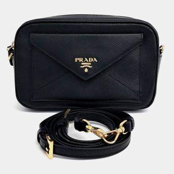 Pre Owned Prada Black Leather Saffiano Crossbody Bag