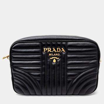 Pre Owned Prada Black Leather Soft Calf Diagram Crossbody Bag
