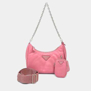 Pre Owned Prada Pink Leather Nappa Soft Padded Strap Hobo Bag
