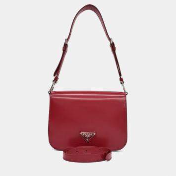 Pre Owned Prada Red Leather Brushed Shoulder Bag