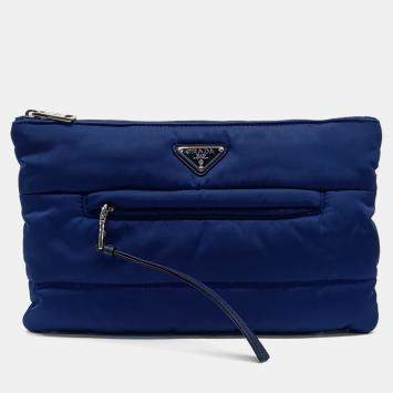 Pre Owned Prada Blue Fabric Padded Clutch