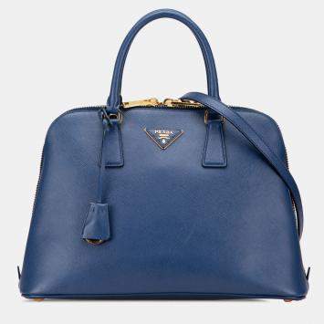 Pre Owned Prada Blue Medium Saffiano Lux Promenade Satchel