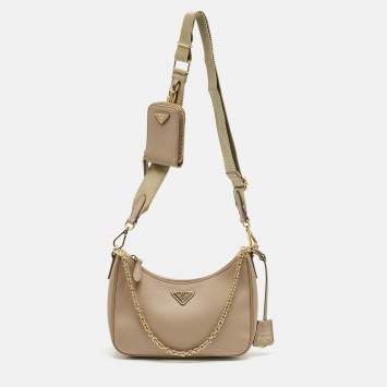 مملوكة مسبقًا Prada Beige Saffiano Lux Leather Re-Edition 2005 Shoulder Bag