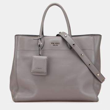 Pre Owned Prada Grey City Calf Open Convertible Tote