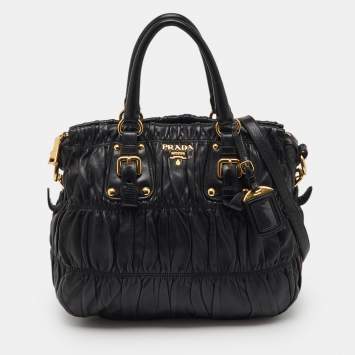 Pre Owned Prada Black Nappa Leather Gaufre Tote
