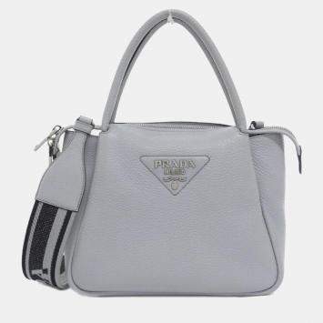 Pre Owned Prada Grey Leather Handbag