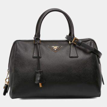 Pre Owned Prada Black Saffiano Lux Convertible Bowler Bag