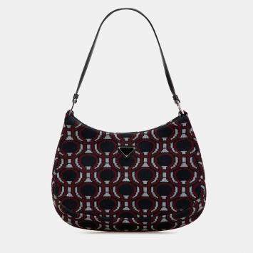 Pre Owned Prada Black Jacquard Knit Cleo Shoulder Bag