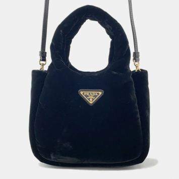 Pre Owned Prada Padded 2-Way Handbag Black Velvet Size Mini