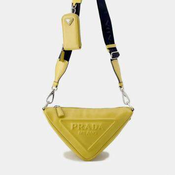 Pre Owned Prada Triangle Shoulder Bag Yellow Leather