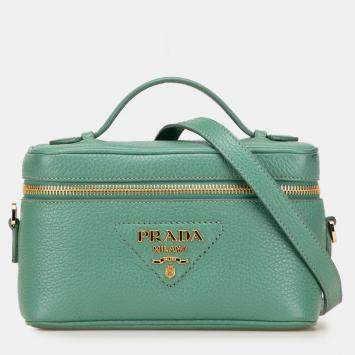 Pre Owned Prada Green Mini Vitello Daino Vanity Top Handle Bag