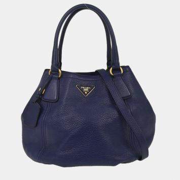 Pre Owned Prada Navy Leather 2way Handbag