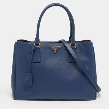 Pre Owned Prada Navy Blue Saffiano Lux Leather Small Middle Zip Tote