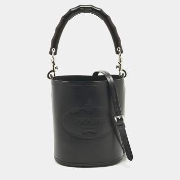 Pre Owned Prada Black Leather Tambour Bucket Bag