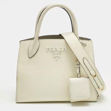 Pre Owned Prada Cream Soffiano Cuir Leather Small Monochrome Tote