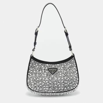 Pre Owned Prada Black Satin Cleo Crystals Hobo