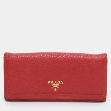 Pre Owned Prada Red Leather Continental Wallet