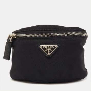Pre Owned Prada Black Nylon Logo Wrist Pouch