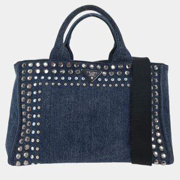 Pre Owned Prada Blue Denim Canapa Tote Handbag