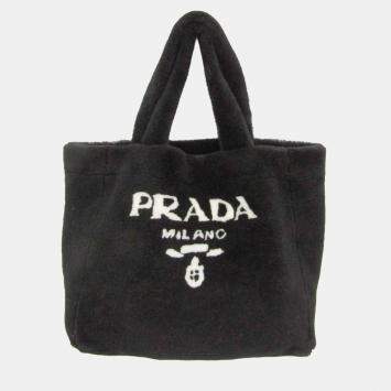 Pre Owned Prada Montone Fur Tote Bag Black