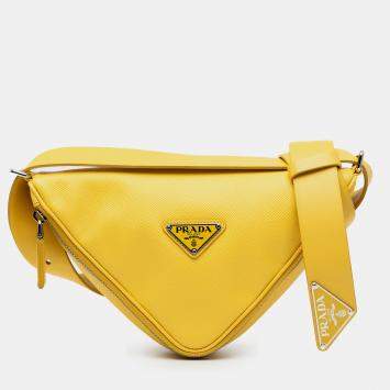 Pre Owned Prada Yellow Saffiano Triangle Convertible Shoulder Bag