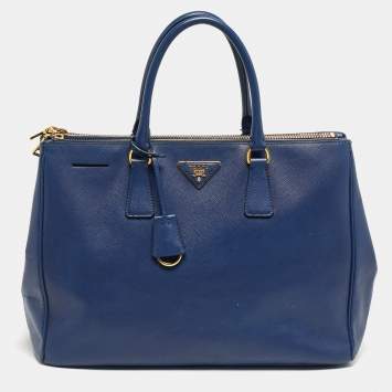 Pre Owned Prada Navy Blue Saffiano Lux Leather Large Double Zip Tote