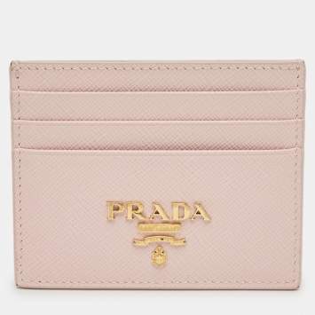 Pre Owned Prada Light Pink Saffiano Metal Leather Logo Card Holder