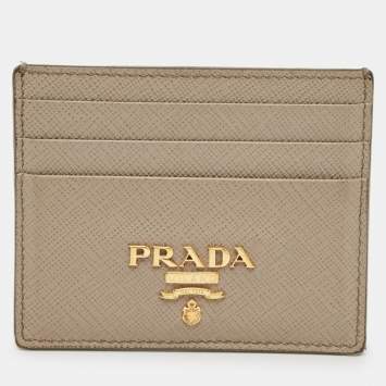 Pre Owned Prada Grey Saffiano Metal Leather Logo Card Holder