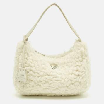 Pre Owned Prada White Wool Re-Edition 2000 Shoulder Bag