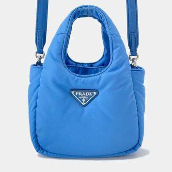 Pre Owned Prada Padded Re-Nylon 2-Way Handbag Light Blue Nylon